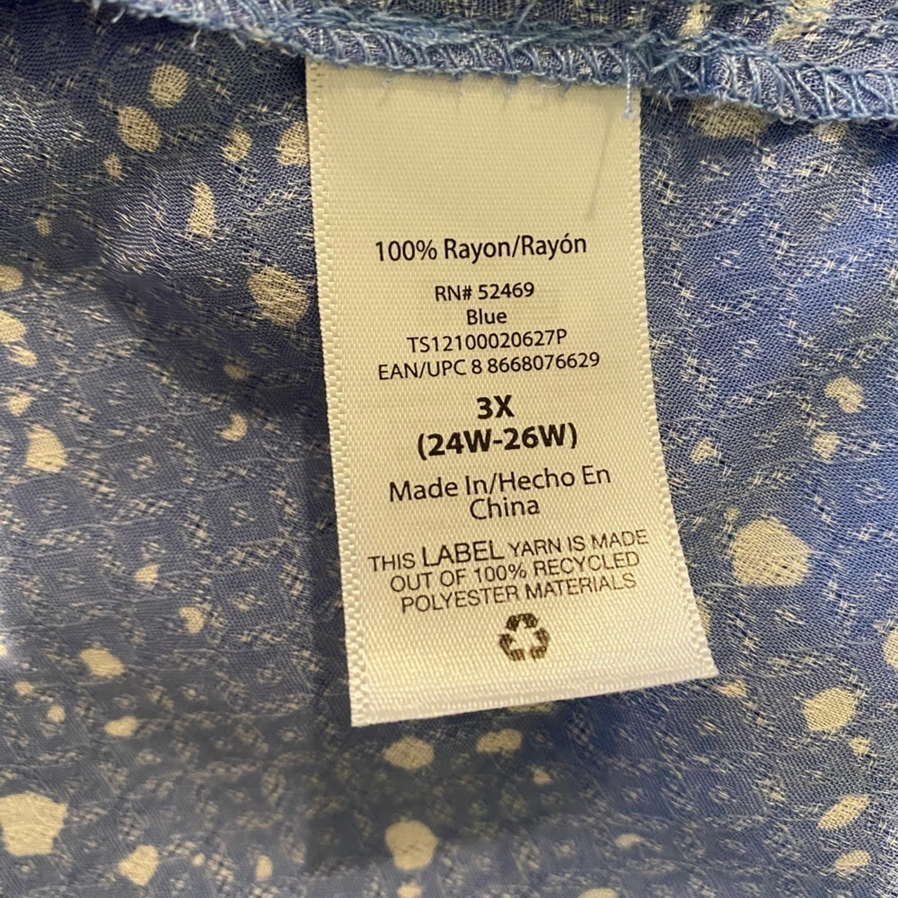 Terra & Sky Plus Size Pintuck Woven Printed 3/4 Sleeve V-Neck Blouse Top NWT 3X - Picture 6 of 6